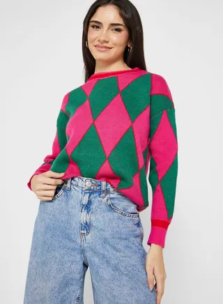 Checkered Intarsia Sweater
