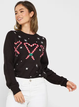 Round Neck Printed Sweater 