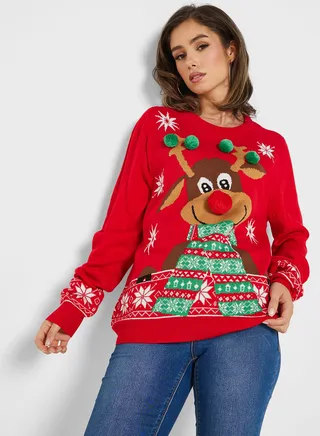 Round Neck Printed Sweater 