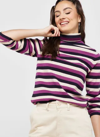 High Neck Striped Sweater