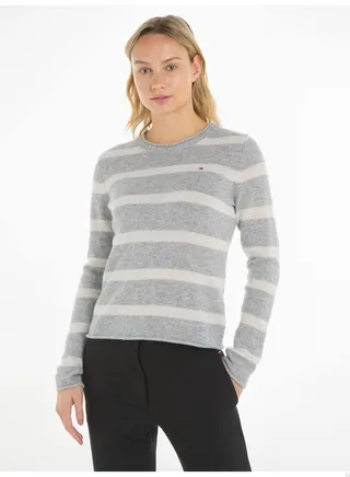 Women's Crew Neck Wool Jumper Sweater, Grey 