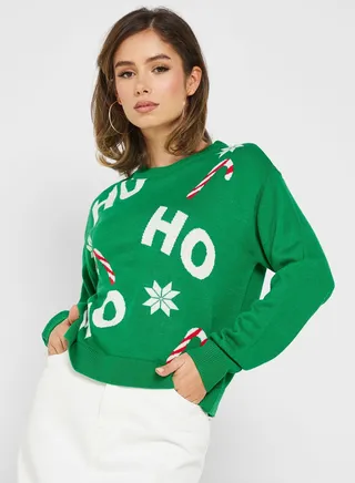 Round Neck Printed Sweater 