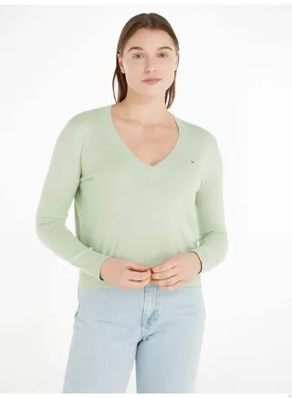Women's V-Neck Logo Sweater, Off White 
