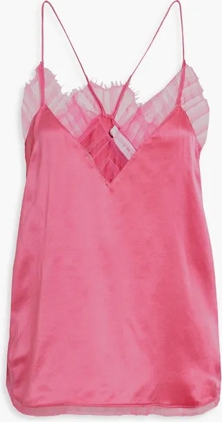 Berwyn tulle-trimmed silk-charmeuse camisole