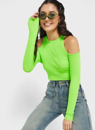 Cold Shoulder Cropped Sweater