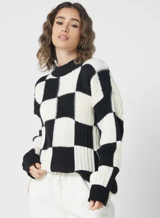 Check Print Sweater