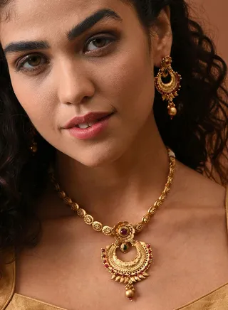 Gold Plated Designer Stone Necklace Set