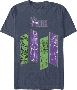 Men's Batman Joker Classic Villain Panels T-Shirt - Navy Blue Heather - 3X Big Tall