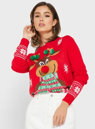 Round Neck Printed Sweater 