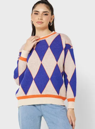 Checkered Intarsia Sweater 