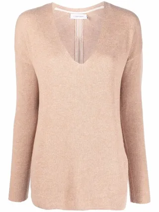 ribbed-knit V-neck sweater