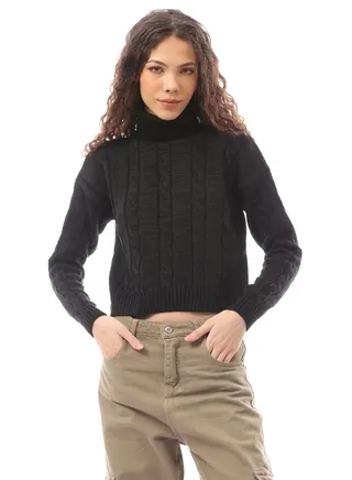 Turtle Neck Slip On Black Winter Pullover 