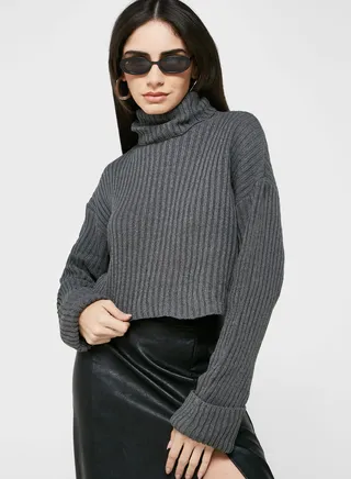 High Neck Cropped Sweater