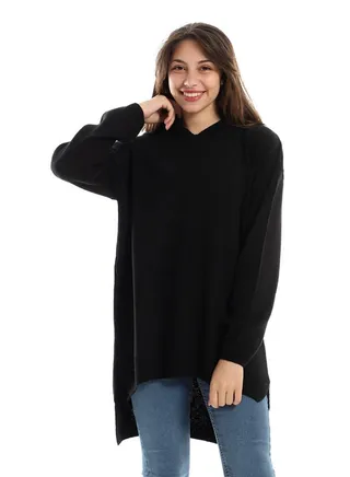 Cozy Hooded Slip On Pullover - Black 