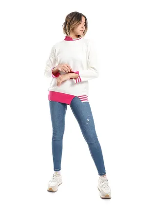 Lime Green & White Ribbed Cuff Plain Pullover 