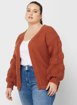 Textured Detail Cable Knit Cardigan 