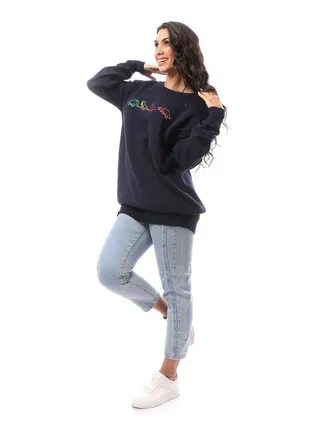 Animals Printed Slip On Navy Blue Polyester Hoodie_Navy Blue 