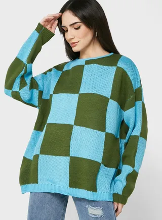 Checkered Print Sweater 