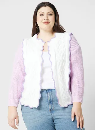 Scallop Detail Contrast Trim Cardigan 