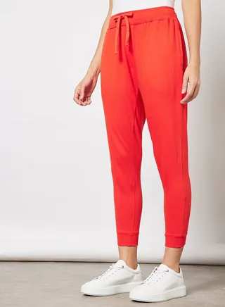 Women Casual Basic Joggers for Everyday wear with Elasticated Waist and Bottom Red 