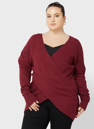 Wrap Detail V Neck Sweater 