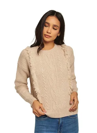 Fancy Crew Neck Pullover With Cables 