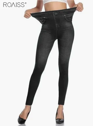 Women's Ultra-High Elastic High Waist Leggings With Denim Pattern Yoga Exercise Leggings 