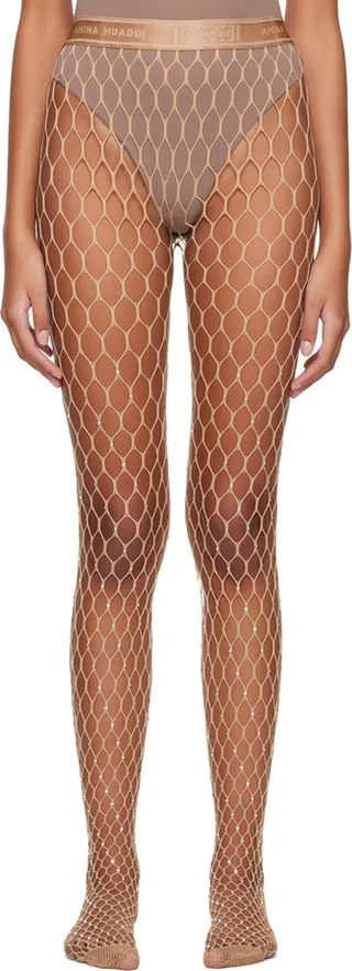 Wolford Beige Amina Muaddi Edition Crystal Net Tights