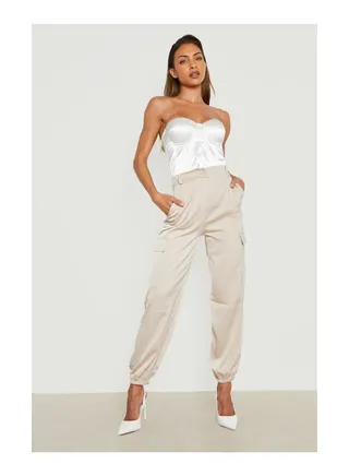 High Waisted Satin Cargo Joggers 
