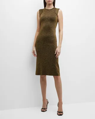 Double-Strap Metallic Jersey Knit Dress