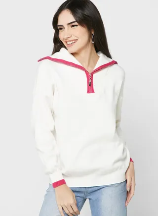Varsity Style Sweater With Collar 