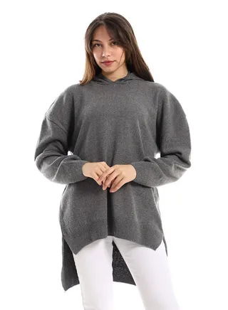 Knitted High Low Heather Charcoal Pullover 