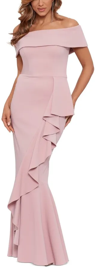 Betsy & Adam Off-The-Shoulder Mermaid Gown