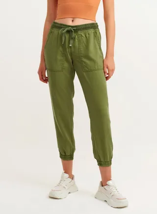 Contrast Drawcord Knit Joggers Olive Green 