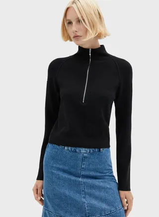 Zip Neck Knitted Sweater 