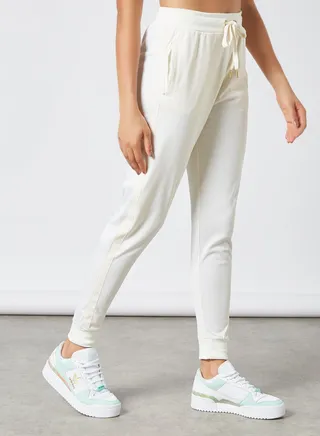 Satin High Waisted Joggers White 