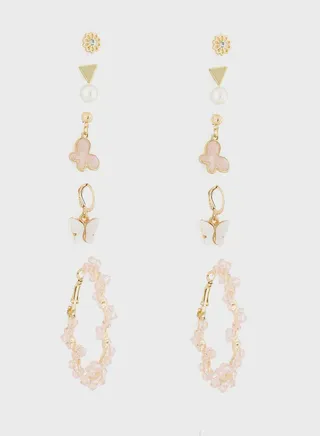 6 Pair Mix Stud Hoop Earring Set