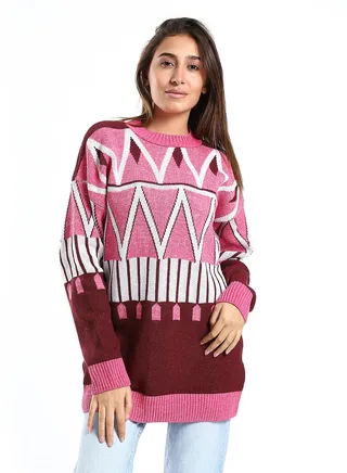 Wool women Pullover With Multi Design 