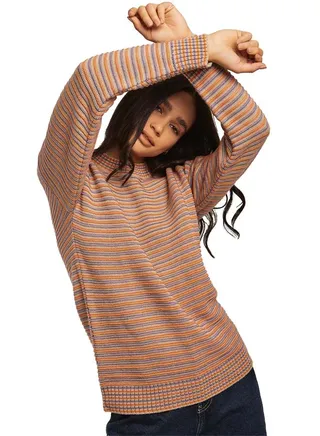 Fancy Crew Neck Flat Knit Pullover 