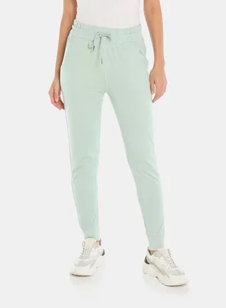 Solid Mid-Rise Joggers With Pockets Dusty Mint 