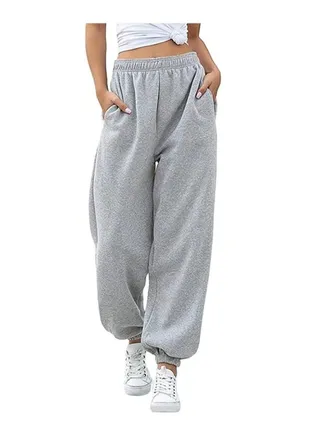 Women's Cinch Bottom Sweatpants Pockets High Waist Sporty Gym Athletic Fit Jogger Pants Lounge Trousers Grey 