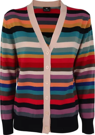 V Neck Striped Cardigan