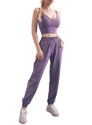 Solid Ribbed Joggers Purple 