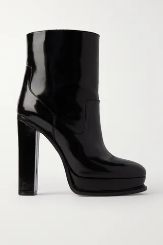 Alexander McQueen - Glossed-leather Platform Ankle Boots - Black