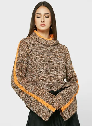 Contrast Trim High Neck Sweater 