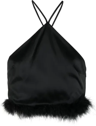 Feather-Trim Halterneck Top