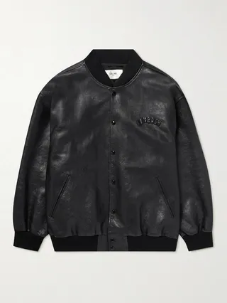 Cry Baby Embossed Embellished Leather Bomber Jacket