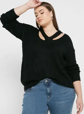 Cutout Neck Detail Sweater 