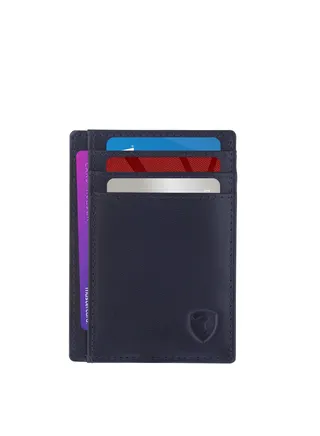 Cardholder For Men Women Genuine Leather Wallet Minimalist RFID Protected  Blue 
