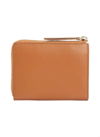 Women's Leather Zip-Around Wallet -  Leather, Beige 